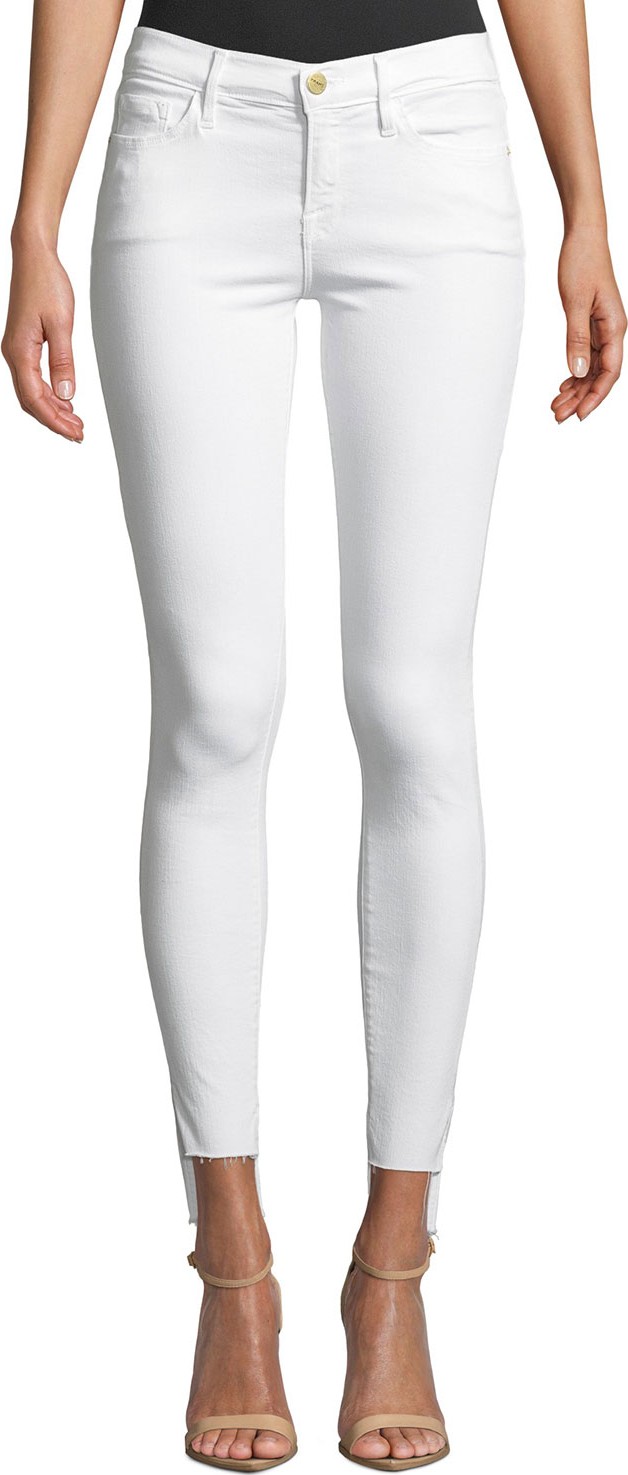 FRAME DENIM Le Skinny De Jeanne Mid-Rise Raw Stagger-Hem Jeans