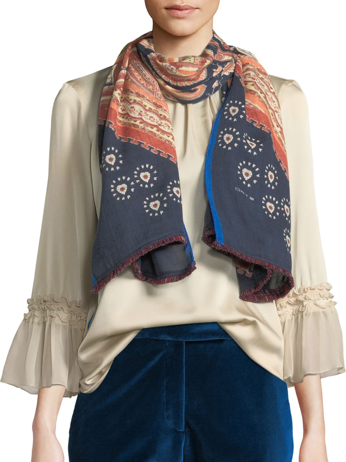 Etro Wool-Silk Paisley & Dot Scarf