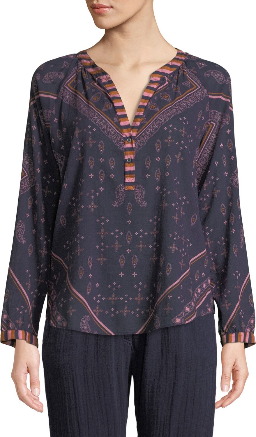 Xirena Hemingway Paisley-Print Long-Sleeve Lounge Top