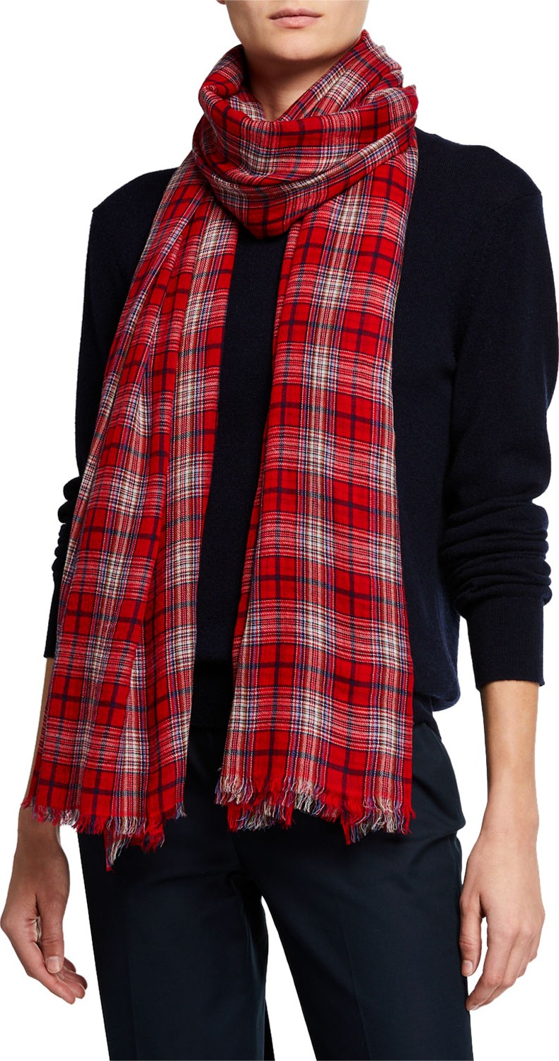Isabel Marant Etoile Woody Plaid Wool Fringe Scarf