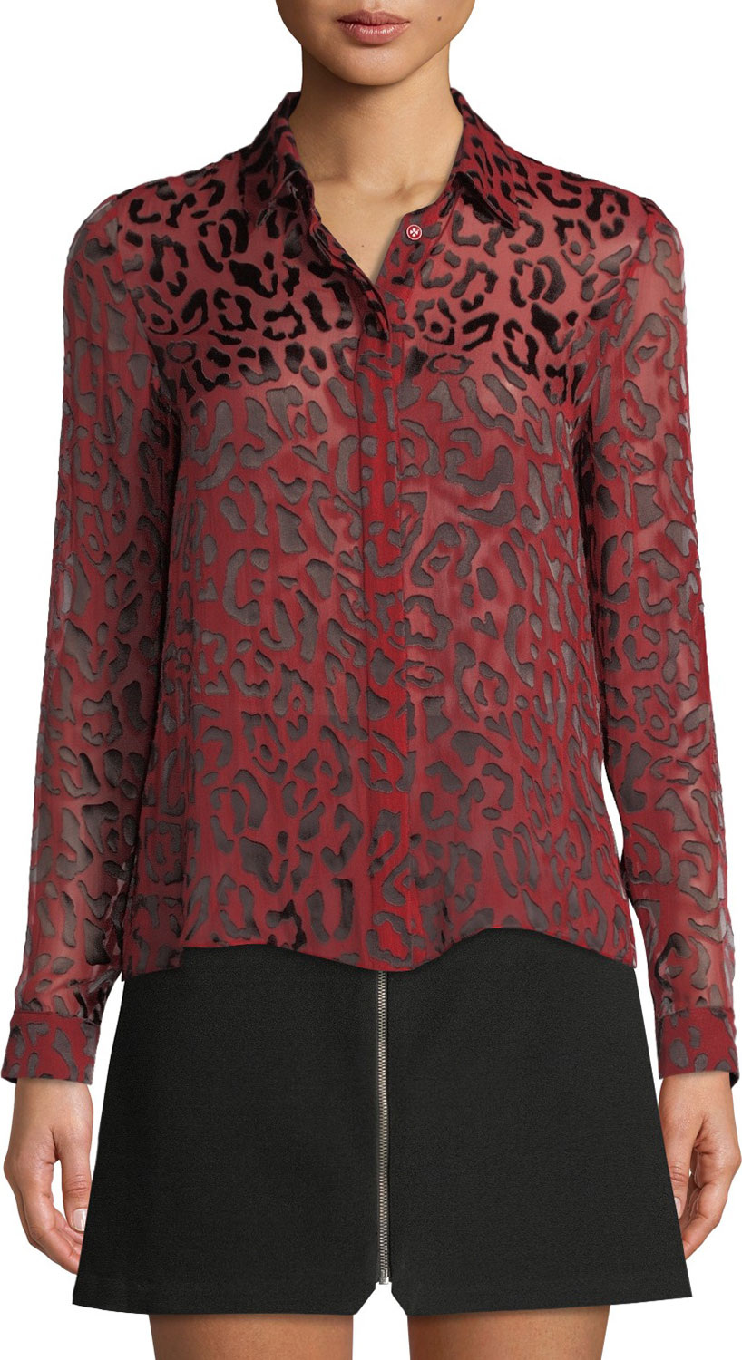 Alice + Olivia Willa Leopard Burnout Placket Top