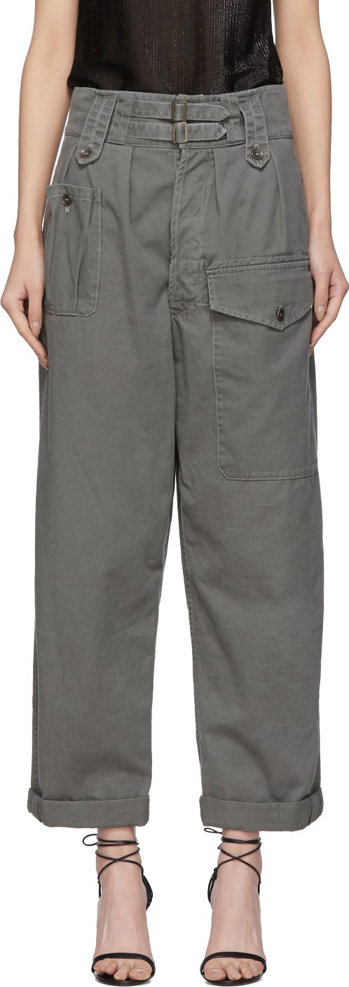 Saint Laurent Khaki Asymmetric Pocket Cargo Pants
