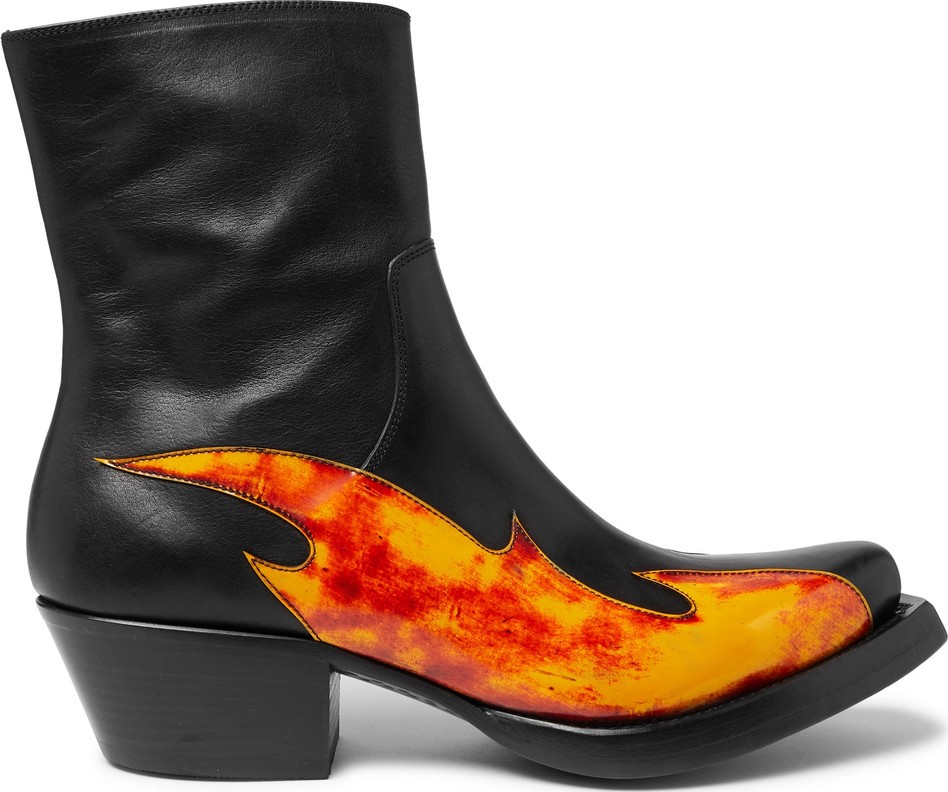 Vetements Flame-Appliquéd Leather Boots
