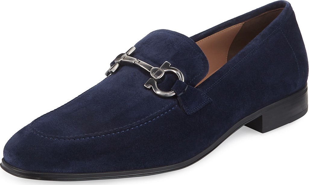 Salvatore Ferragamo Men's Suede Gancini Loafers, Navy