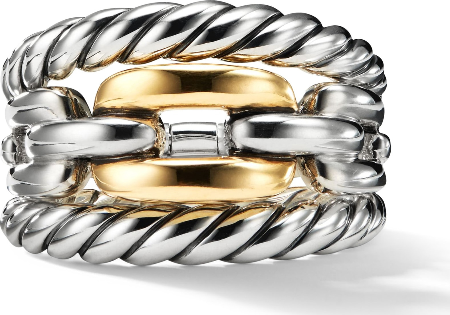 David Yurman Wellesley Link Three-Row Ring with 18K Gold