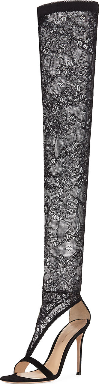 Gianvito Rossi Over-The-Knee Stretch Lace Boot/Sandal