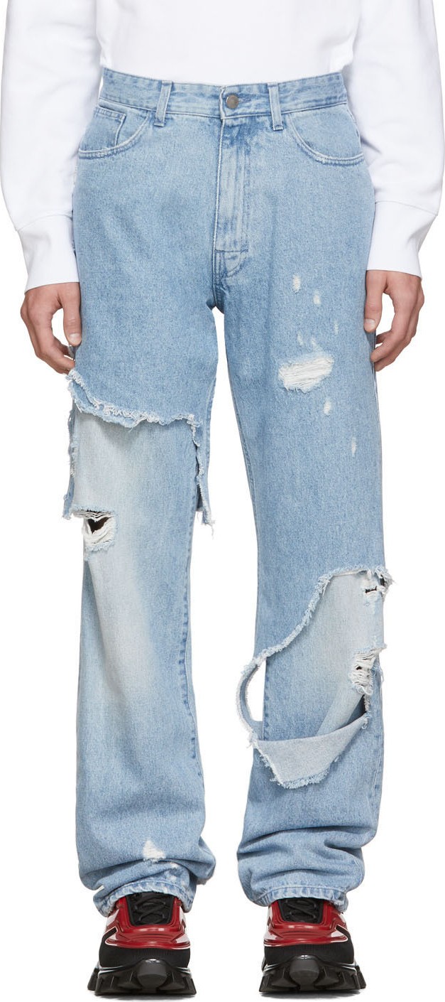 Raf Simons Blue Destroyed Relaxed-Fit Jeans