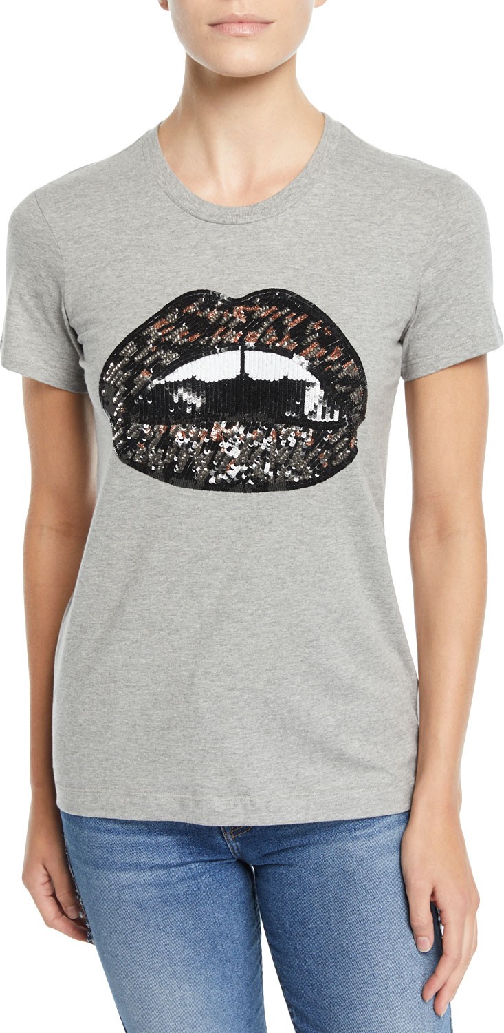Markus Lupfer Kate Sequin Lip Scoop-Neck Tee