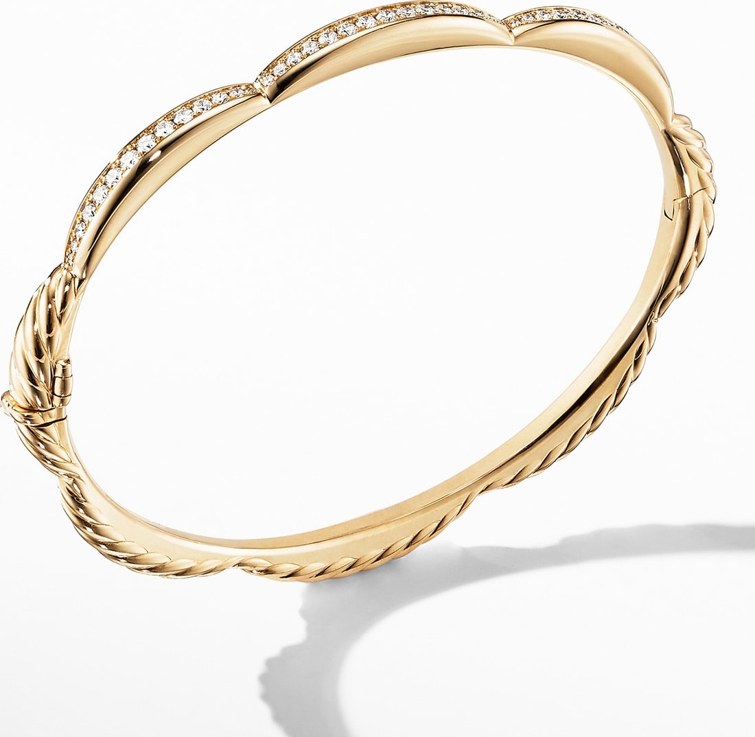 David Yurman Tides Three Station Bracelet in 18K Yellow Gold with Diamonds