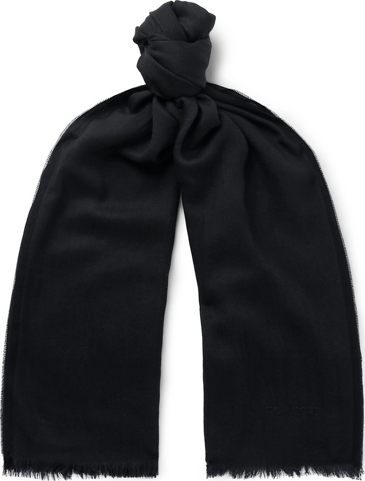 TOM FORD Logo-Embroidered Cashmere, Silk and Wool-Blend Twill Scarf