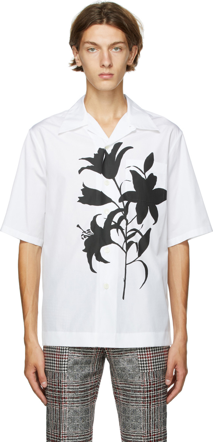 Alexander McQueen - White & Black Floral Silhouettes Shirt Alexander McQueen - White & Black Floral Silhouettes Shirt