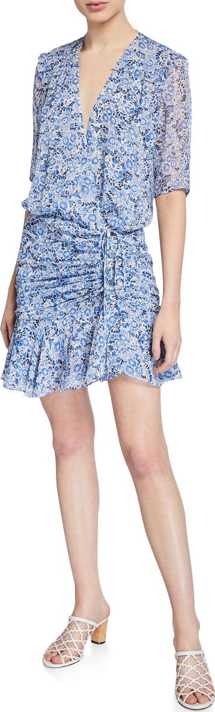 Veronica Beard Dakota Gathered Floral-Print Flounce Dress