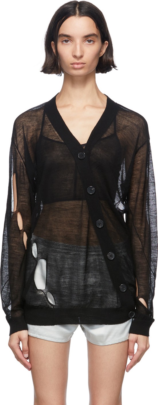 Ann Demeulemeester Black Wool Asymmetric Cardigan