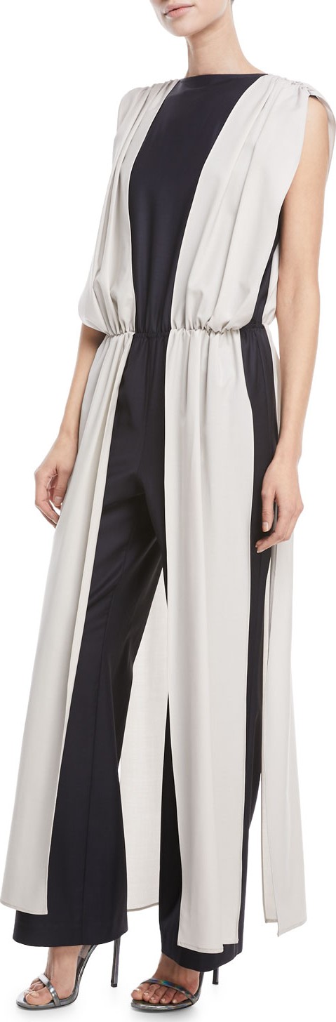 Carolina Ritzler Palace Sleeveless V-Back Stretch-Wool Vest Over Pants Jumpsuit