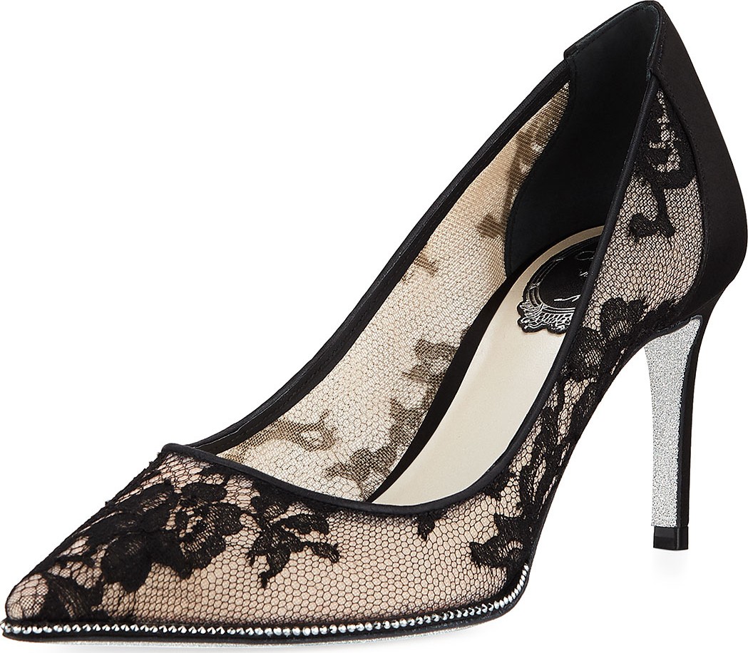 Rene Caovilla Grace Lace and Satin Pumps
