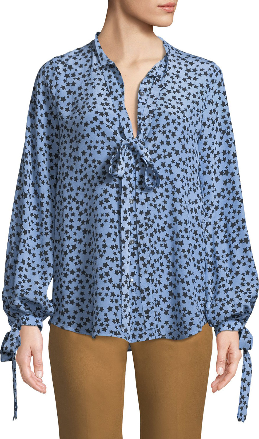 Nº21 Star-Print Tie-Neck Silk Button-Front Shirt
