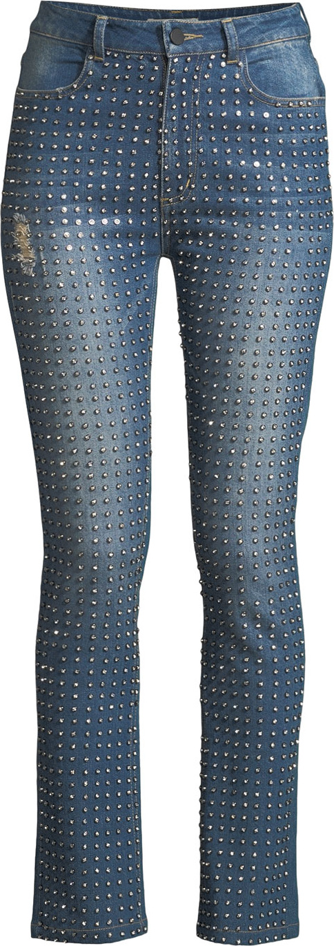 Alice + Olivia Fabrice Studded Straight-Leg Jeans