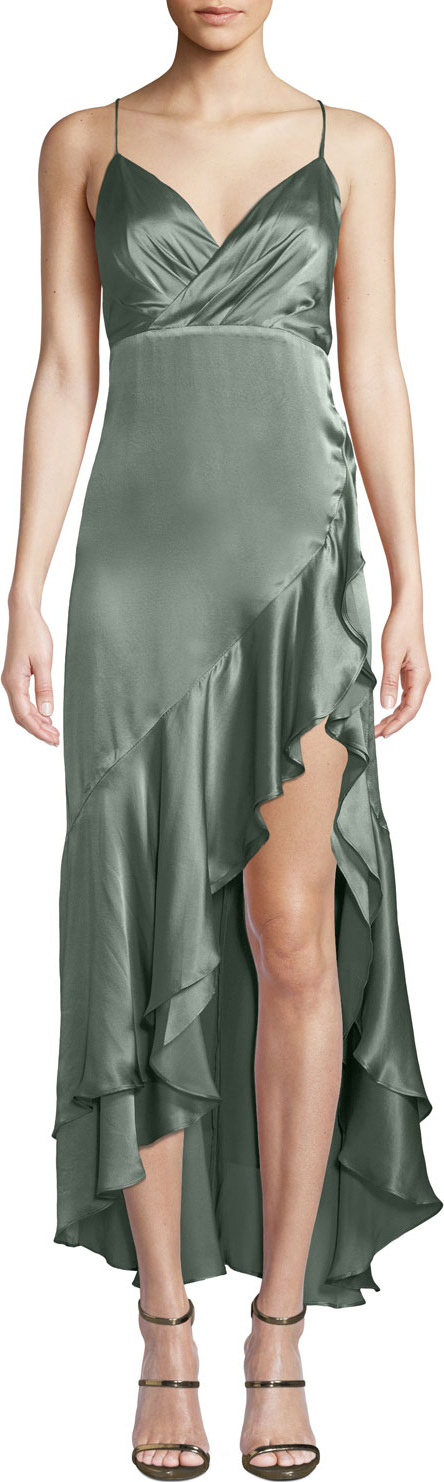 Fame and Partners Bristol Satin Slip Dress w/ Asymmetric Hem