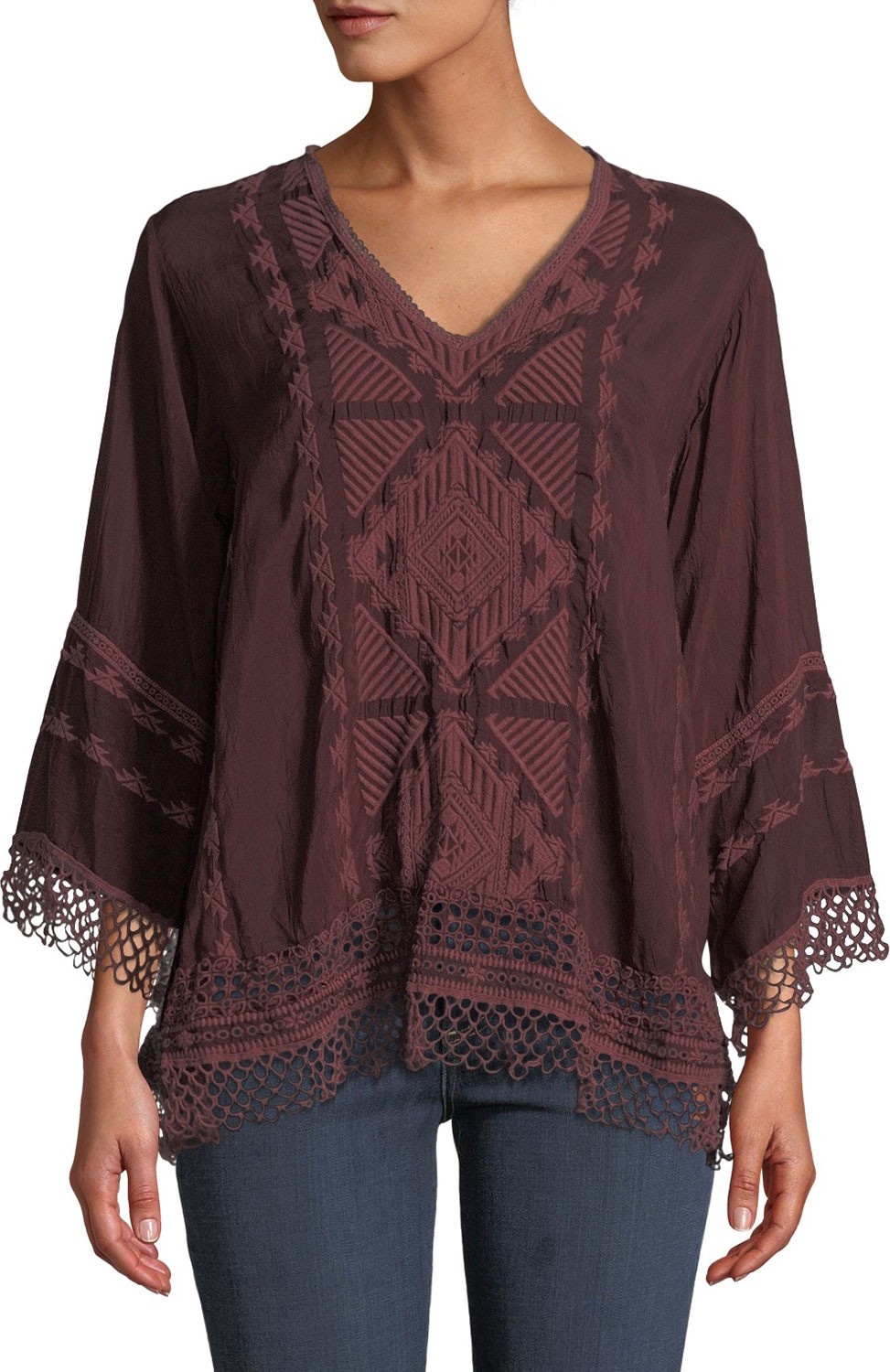 Johnny Was Renee Lace-Trim Blouse