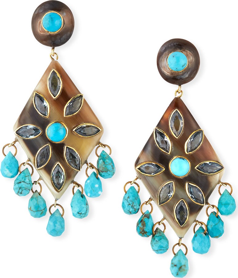 Ashley Pittman Ibada Horn & Topaz Drop Earrings, Dark/Blue