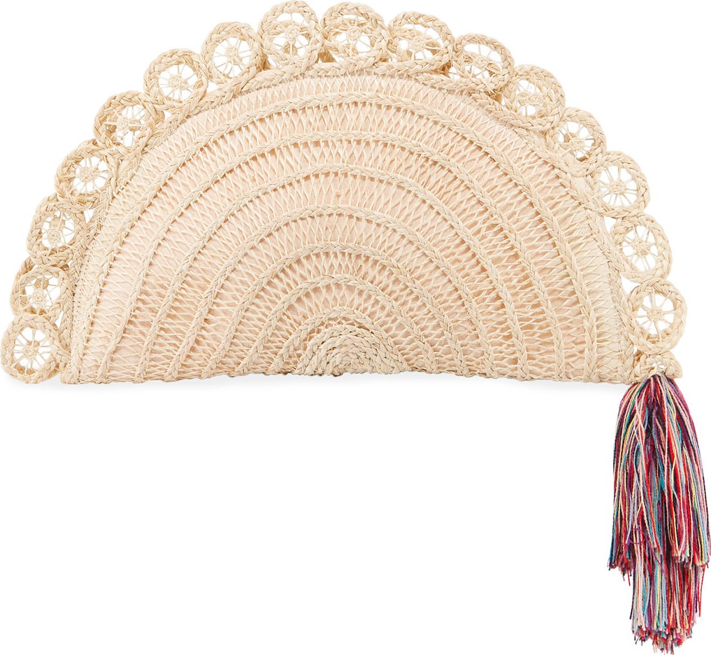 NANNACAY Lua Straw Clutch Bag with Rainbow Tassel