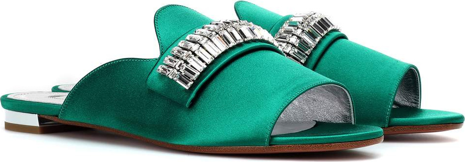 Aquazzura Winston embellished satin mules