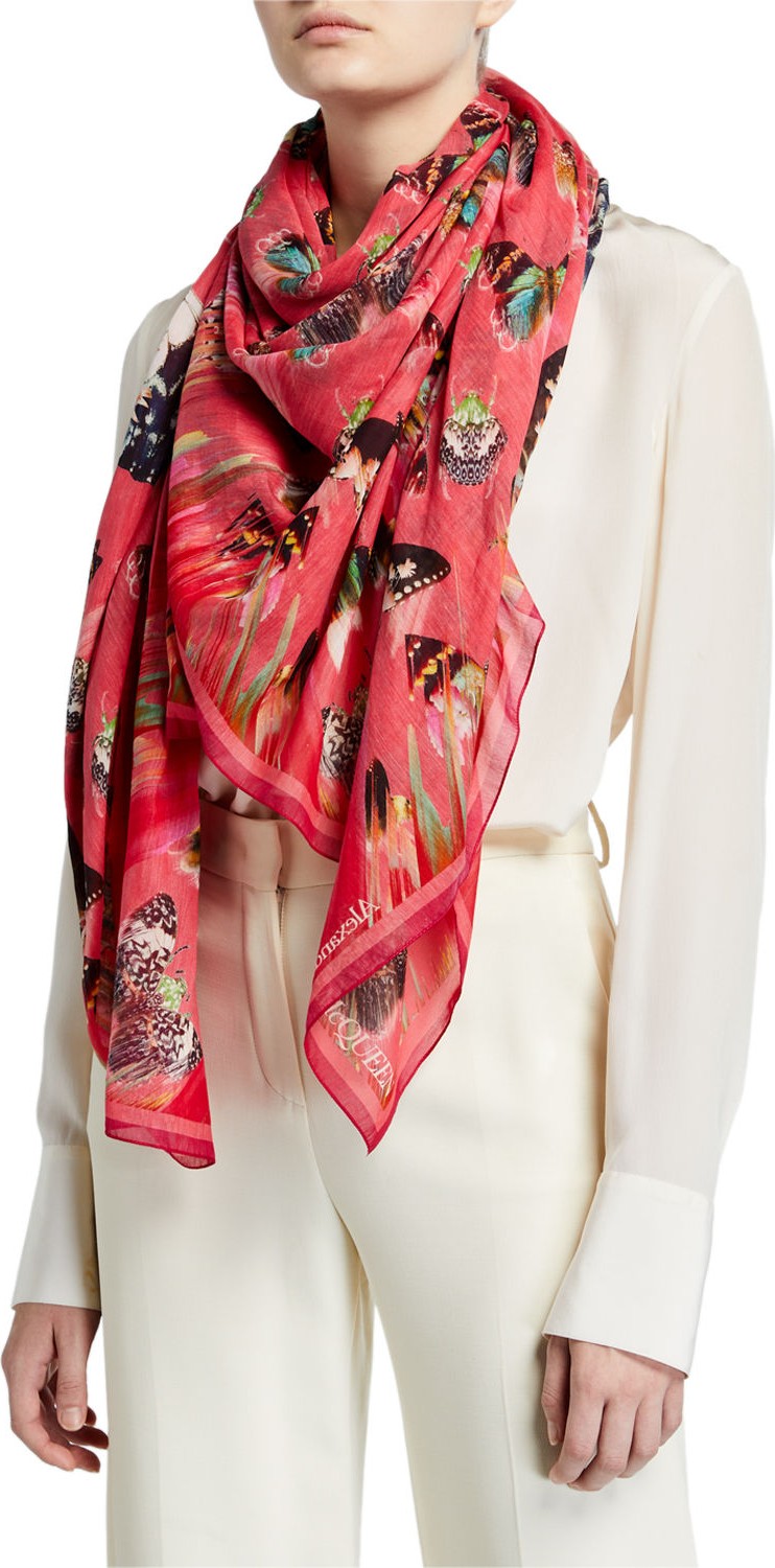 Alexander McQueen Romantic Pareo Butterflies Print Silk Scarf