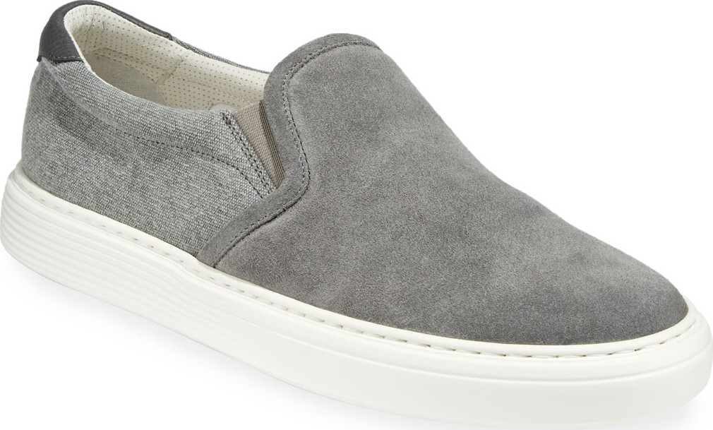 Brunello Cucinelli Men's Suede and Canvas Slip-On Sneakers