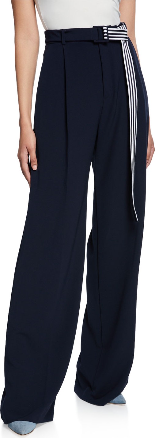 Lela Rose Belted Wide-Leg Trousers