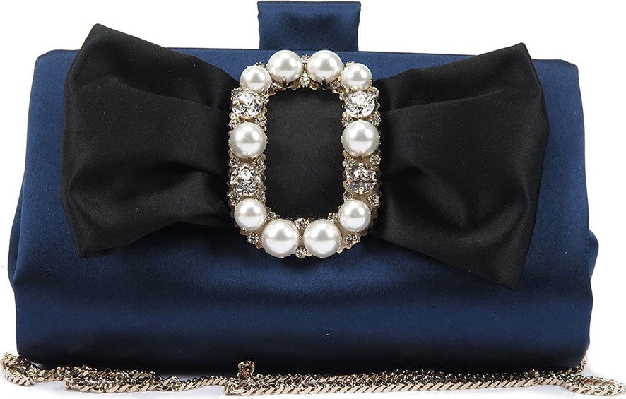 Roger Vivier Pearly Bow Buckle Soft Clutch Bag