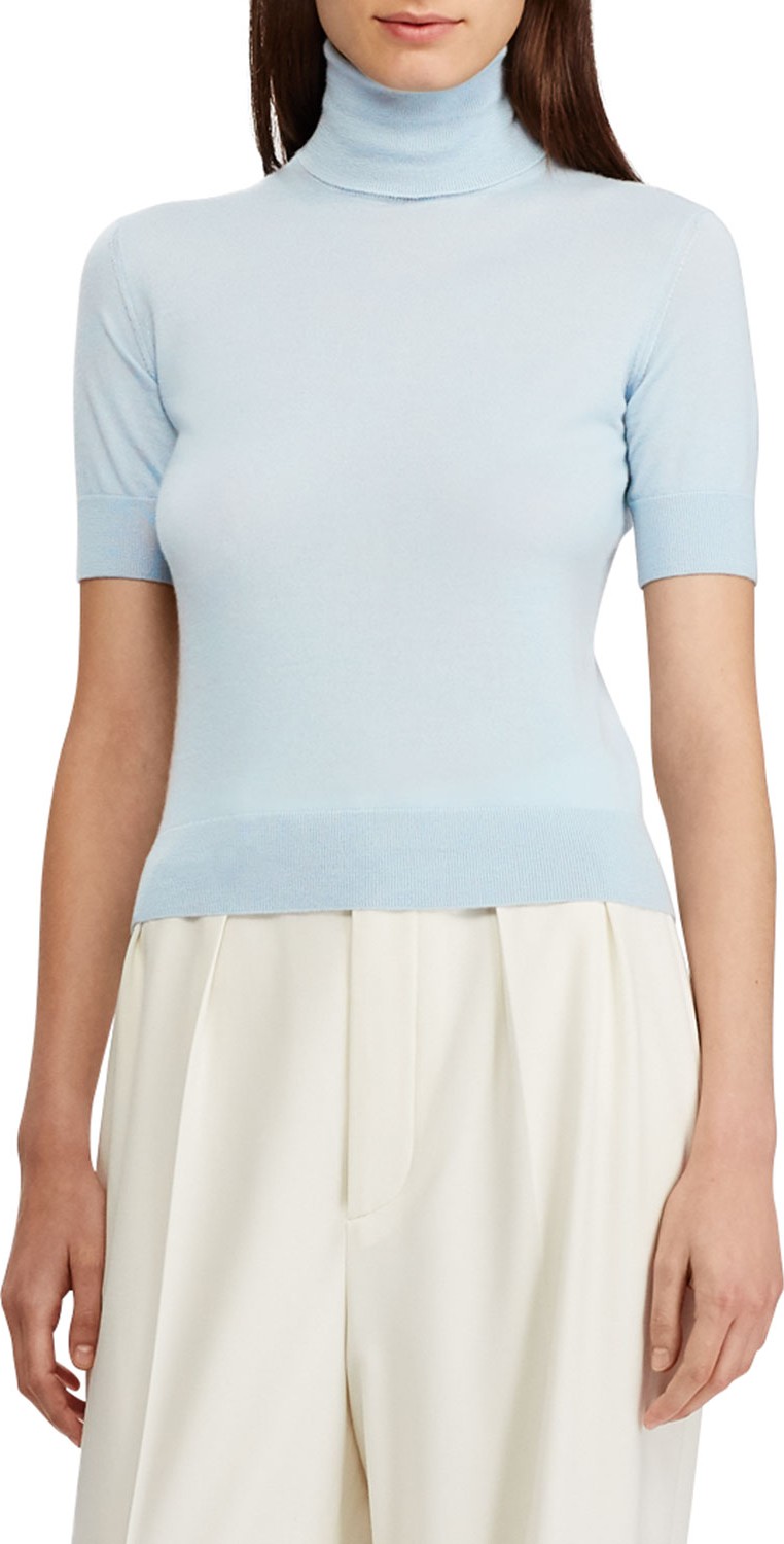Ralph Lauren Cashmere Jersey Turtleneck Short-Sleeve Sweater
