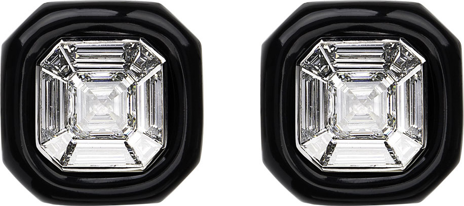 Nikos Koulis 18k White Gold Oui Diamond & Black Enamel Stud Earrings Nikos Koulis 18k White Gold Oui Diamond & Black Enamel Stud Earrings