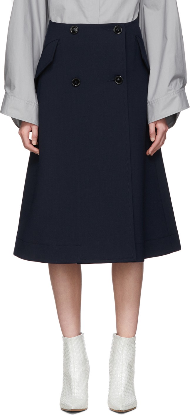MM6 Maison Margiela Navy Double-Button A-Line Skirt