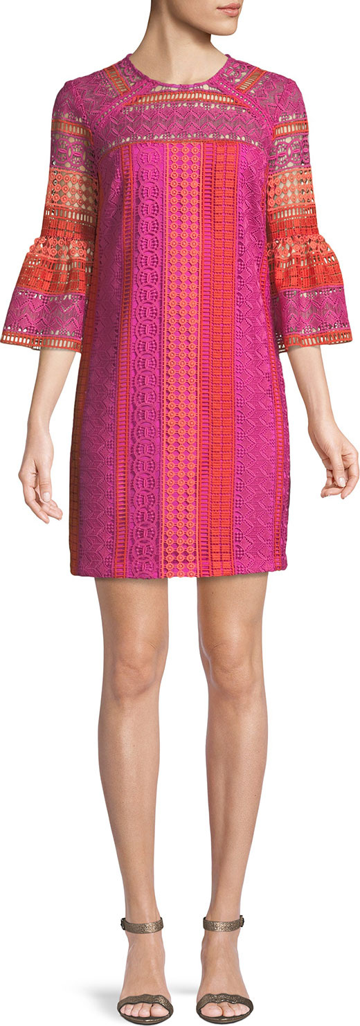 Trina Turk Cambria Lace Bell-Sleeve Mini Dress