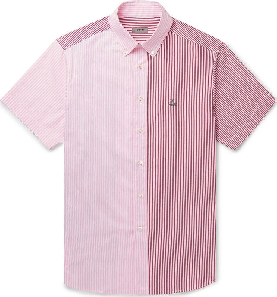 Lanvin Button-Down Collar Panelled Striped Cotton Oxford Shirt