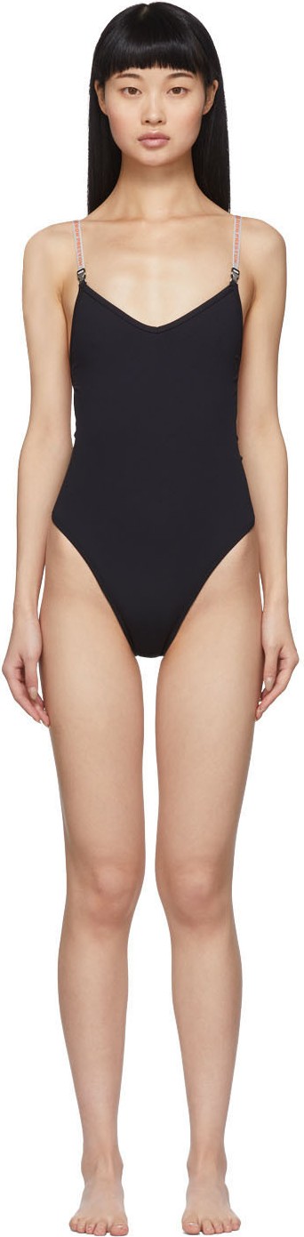 Heron Preston Black Rib Knit One-Piece Swimsuit