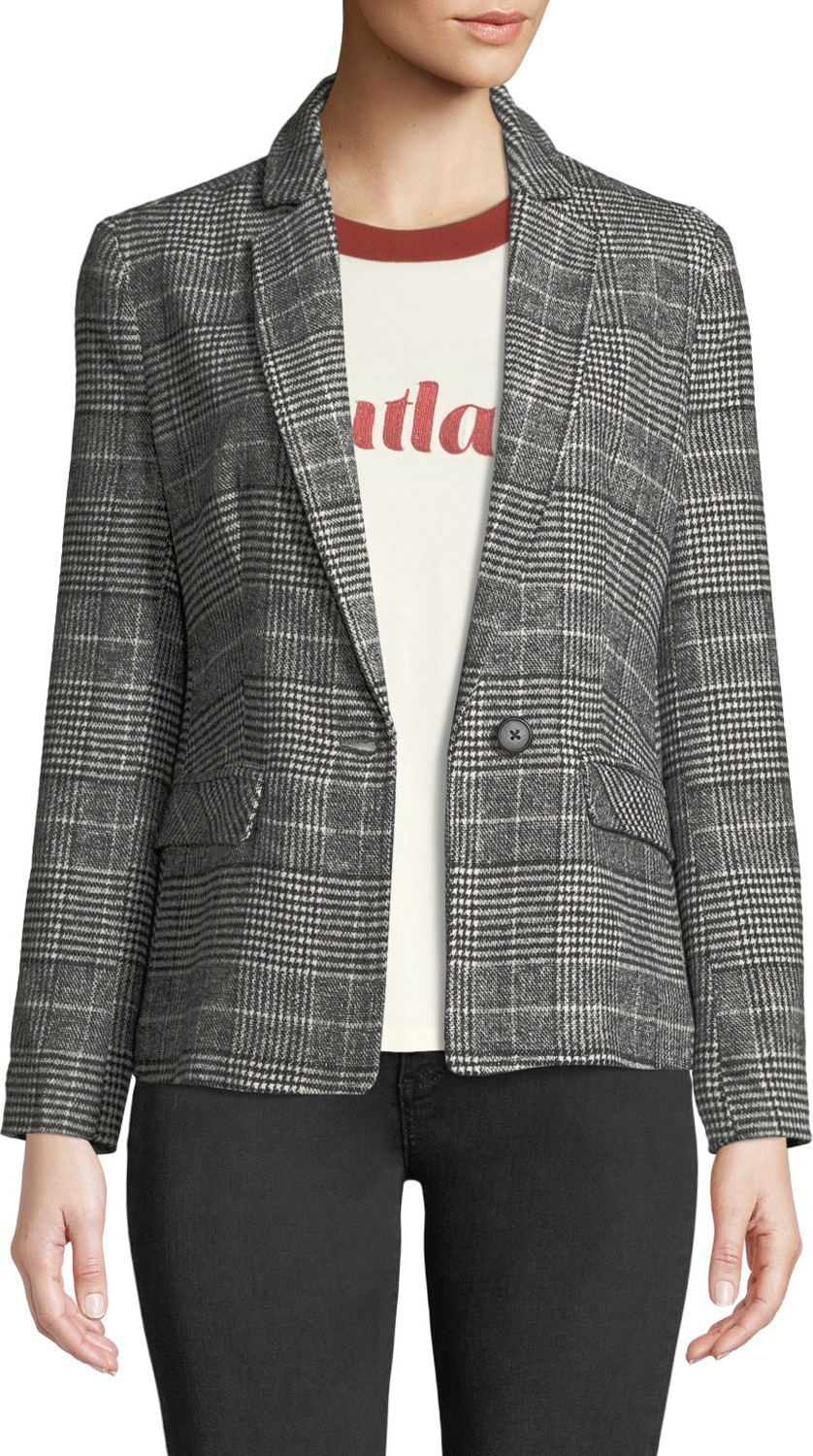 cupcakes and cashmere Bela Plaid Single-Button Blazer
