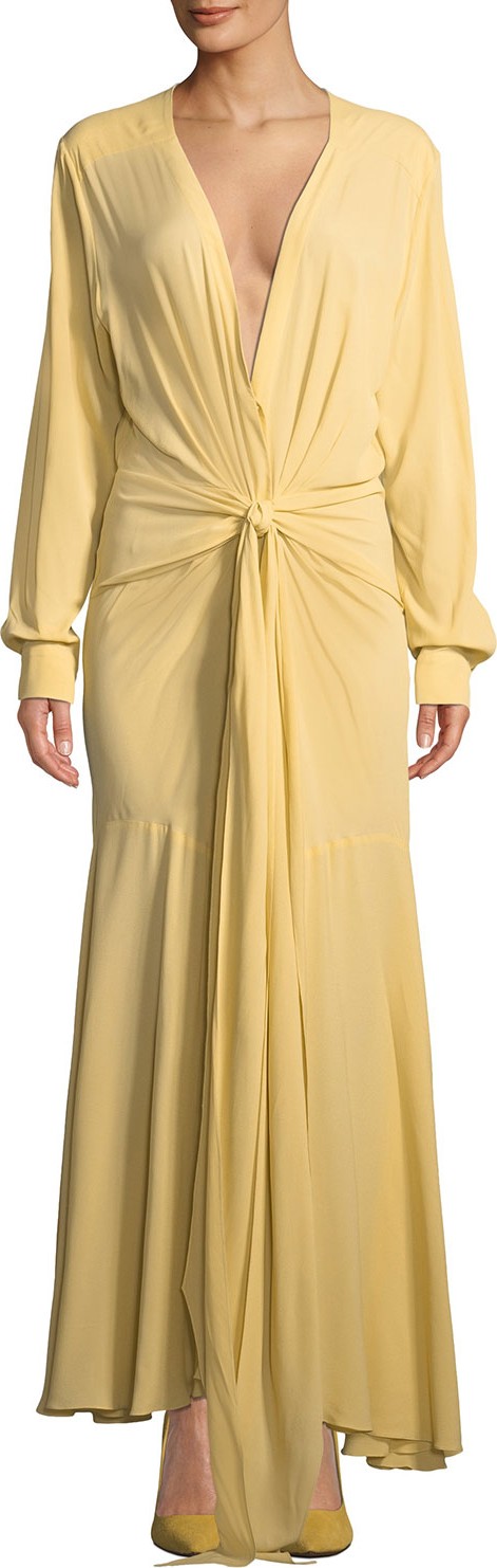 Jacquemus La Robe Viavelez V-Neck Knotted-Front Maxi Dress Jacquemus La Robe Viavelez V-Neck Knotted-Front Maxi Dress