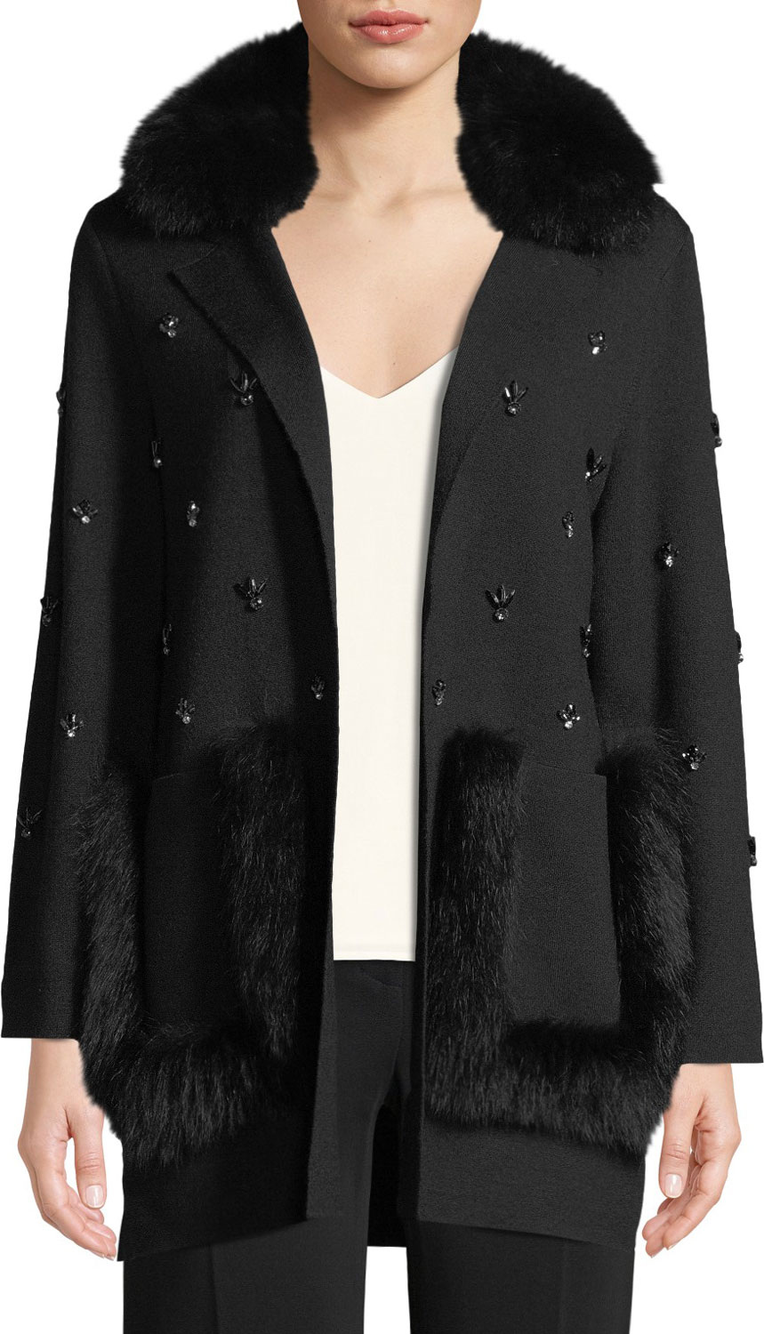KOBI HALPERIN Chrissie Sweater Jacket with Fur Collar KOBI HALPERIN Chrissie Sweater Jacket with Fur Collar