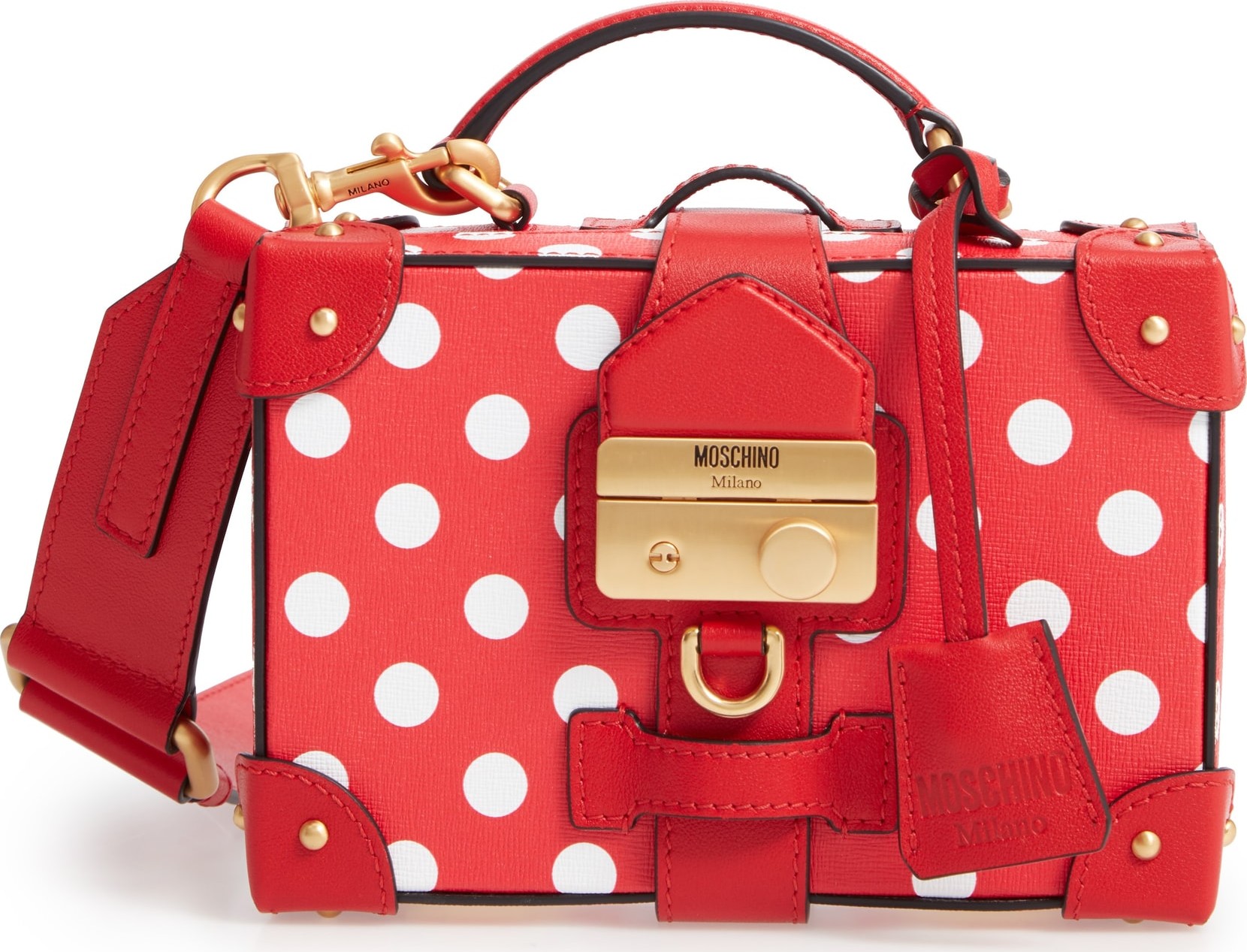 Moschino Polka Dot Box Leather Crossbody Bag