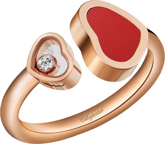 Chopard Happy Hearts Carnelian & Diamond Ring in 18K Rose Gold, Size 52/53