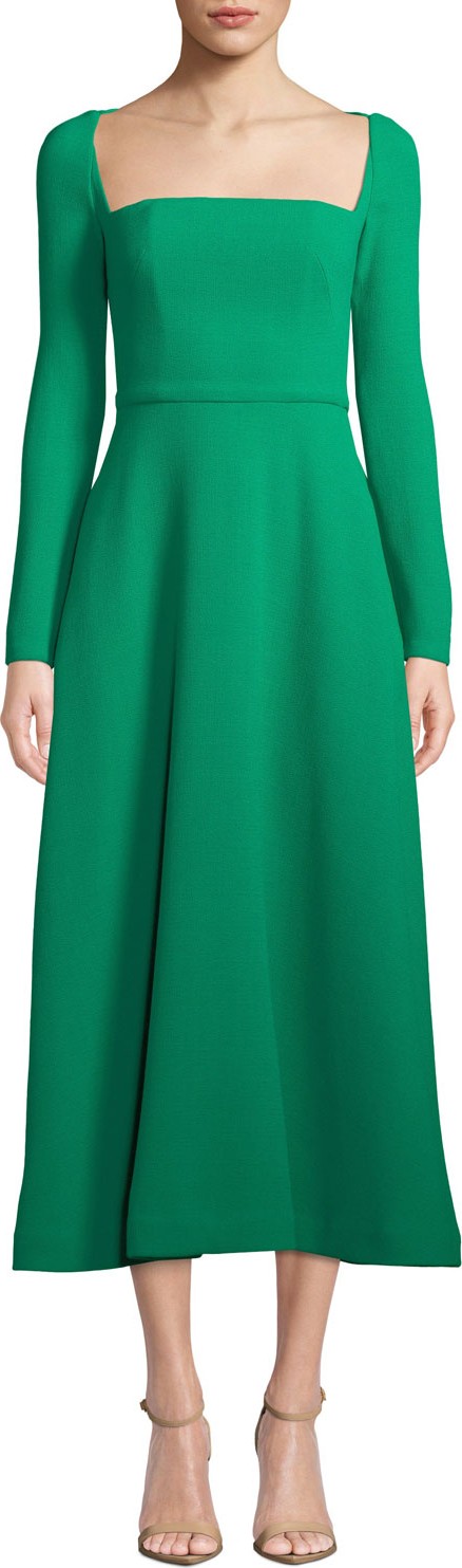 Lela Rose Long-Sleeve Square-Neck Stretch Wool Dress