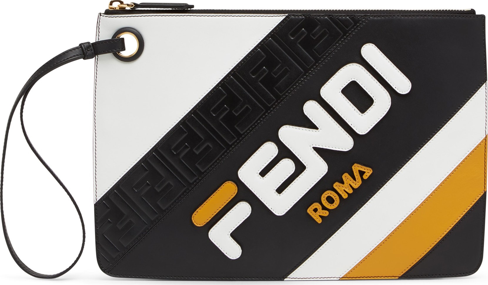 Fendi x FILA Medium Mania Logo Leather Clutch