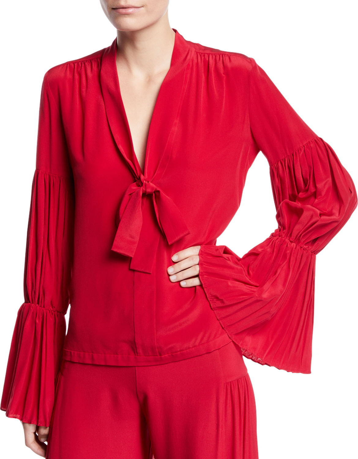 Alexis Tobit Tie-Neck Shirred Silk Top