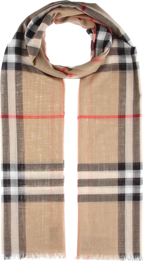 Burberry London England Check wool and silk scarf