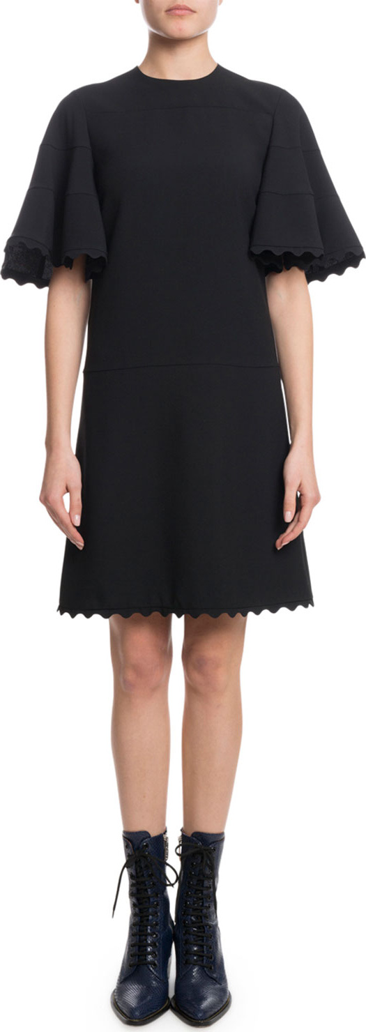 Chloe Short-Sleeve Scallop Detail A-Line Light-Cady Short Dress