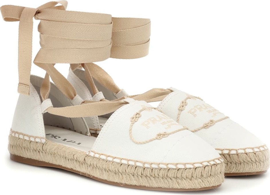 Prada Embroidered lace-up espadrilles