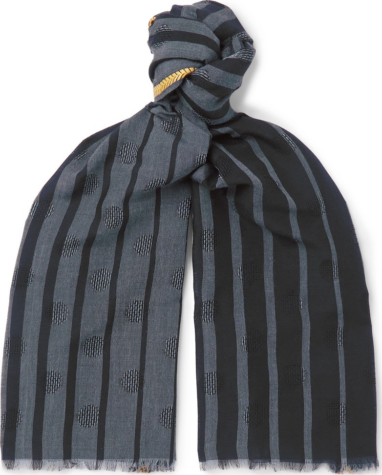 Paul Smith Fringed Striped Wool-Blend Jacquard Scarf