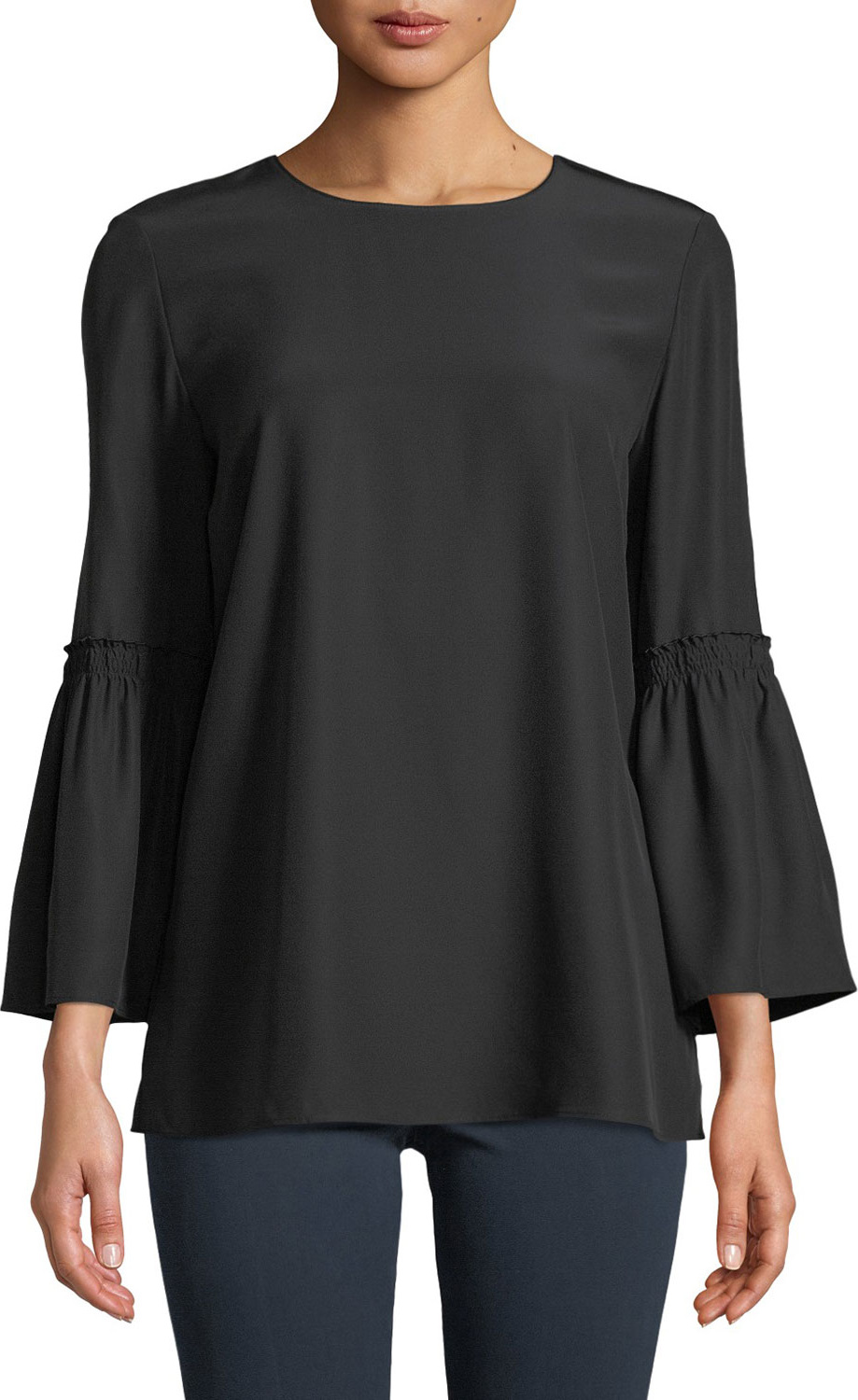 Lafayette 148 New York Roslin Bell-Sleeve Top in Matte Silk