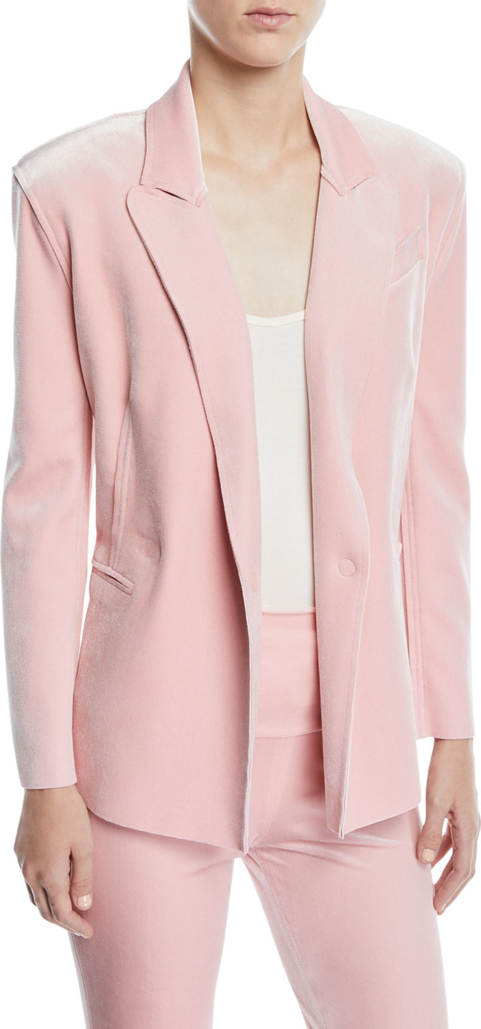 Norma Kamali Velvet Double-Breasted Jacket, Dusty Pink Norma Kamali Velvet Double-Breasted Jacket, Dusty Pink